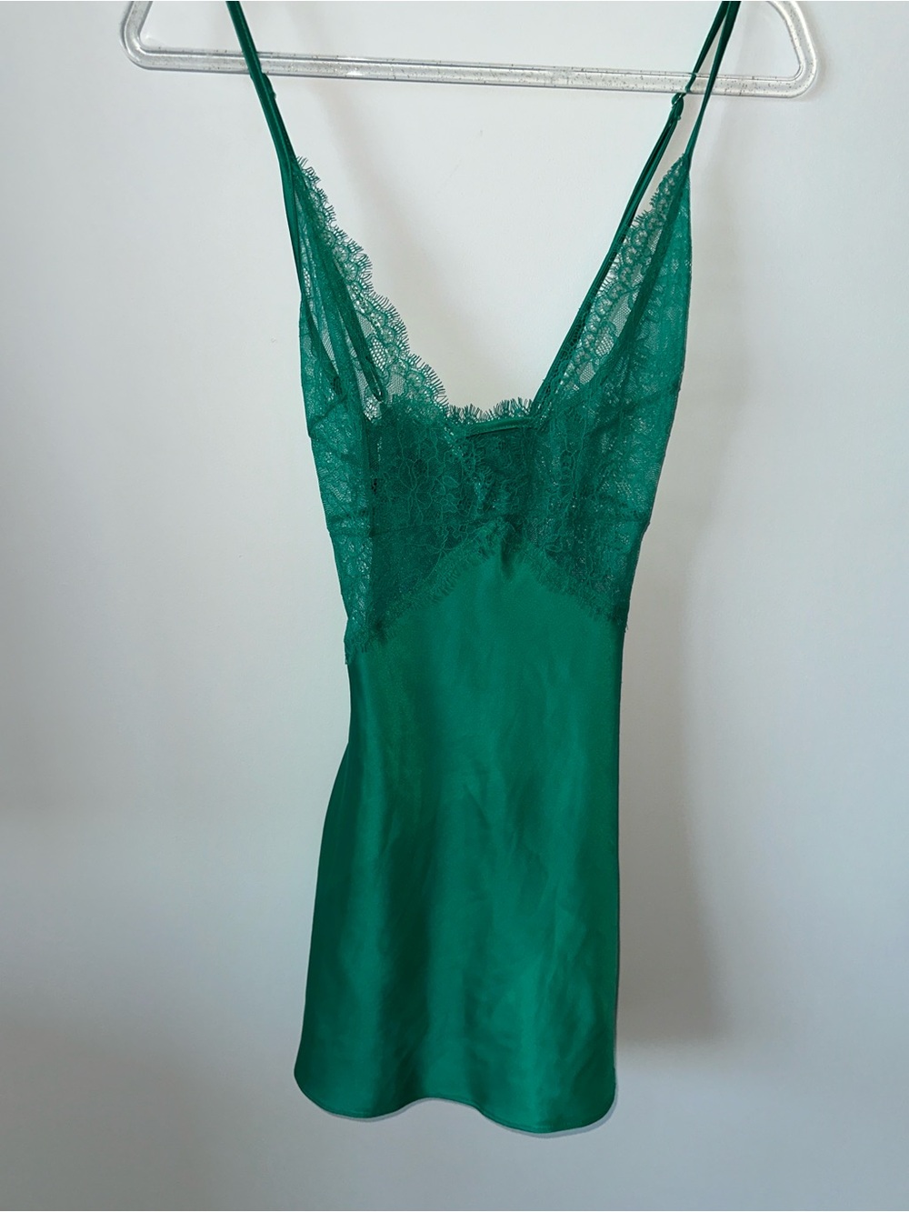 Victoria's Secret Emerald Green Lace-Trim Satin Chemise